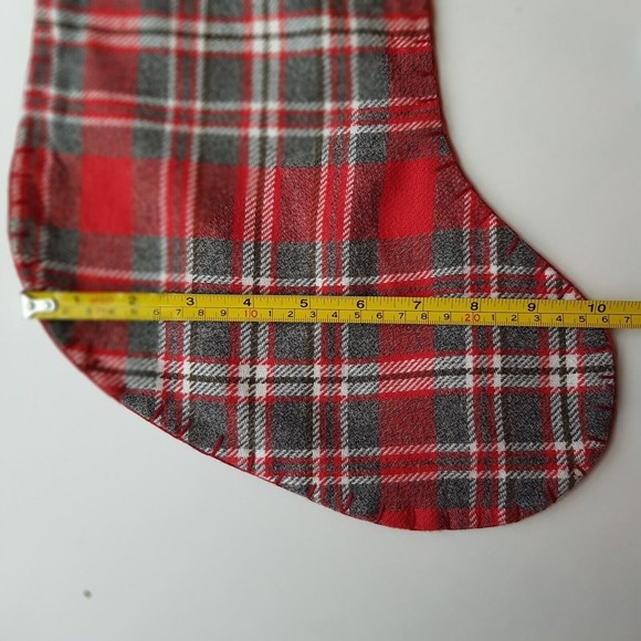 Tartan Plaid and Herringbone Christmas Stocking Red Gray 17" - Picture 5 of 6